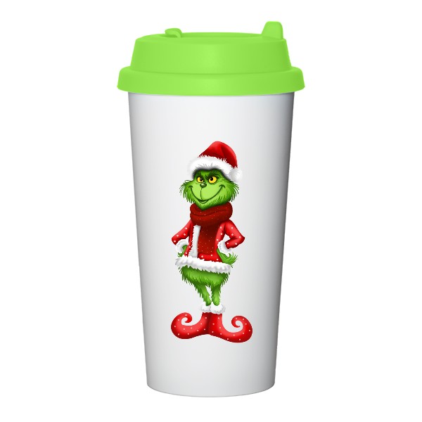 Cestovní termohrnek s potiskem Grinch v kabátku